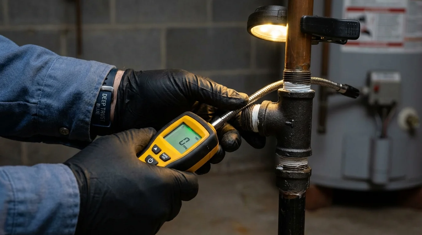 Gas leak detection with electronic sniffer by Johns Plumbing LLC in Endicott