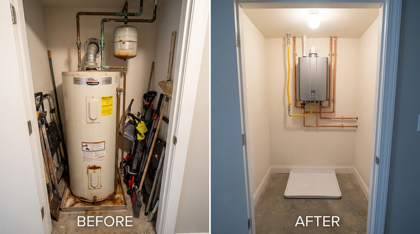 Tank water heater versus wall-mounted tankless unit comparison for Endicott, NY homeowners
