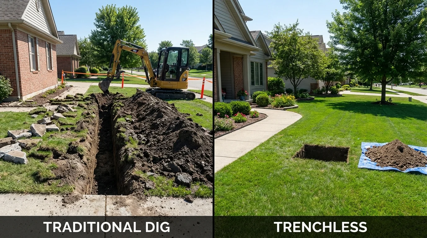 Trenchless sewer repair with minimal yard damage versus traditional excavation in Endicott, NY